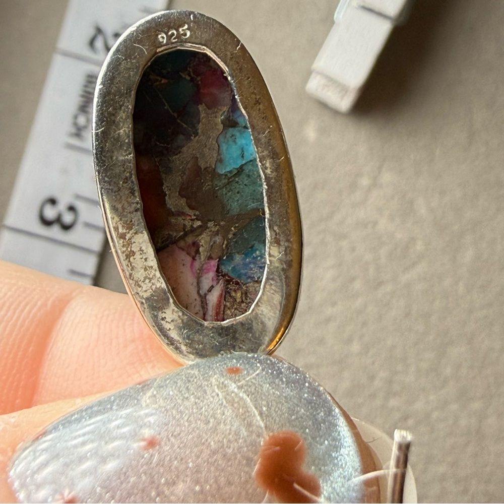 925 Sterling Silver spiny oyster copper turquoise earrings - Picture 4 of 5